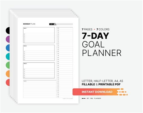 7-day Goal Planner Printable Daily Schedule Fillable Work & - Etsy