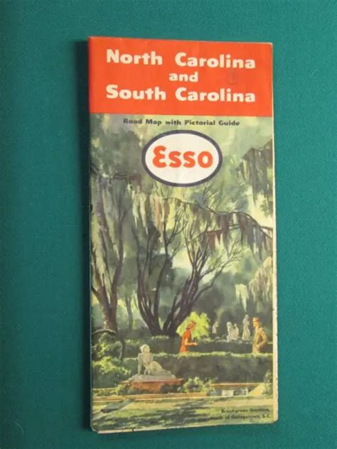 ESSO OIL 1951 Highway Road Map Of North Carolina. South Carolina $9.95 ...