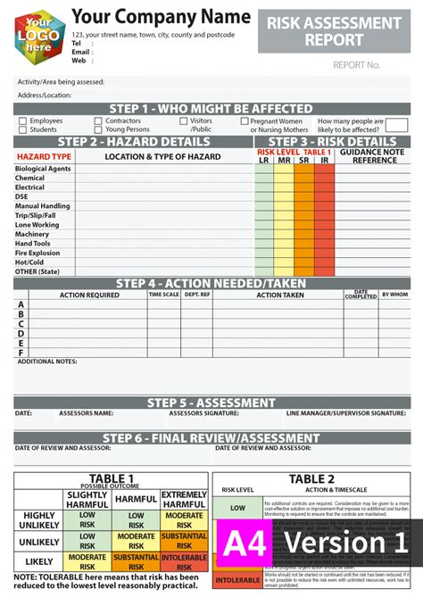 RISK ASSESSMENT REPORT templates printed from £54