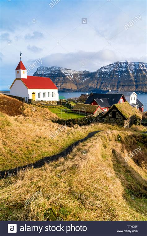 Church and village of Mikladalur, Kalsoy, Faroe Islands Stock Photo - Alamy