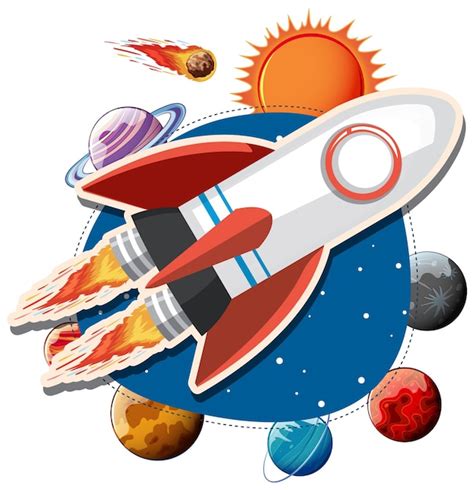 Free Vector | Rocketship with planets cartoon