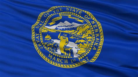 Waving Flag Of The US State Of Nebraska With The Official State Seal On ...