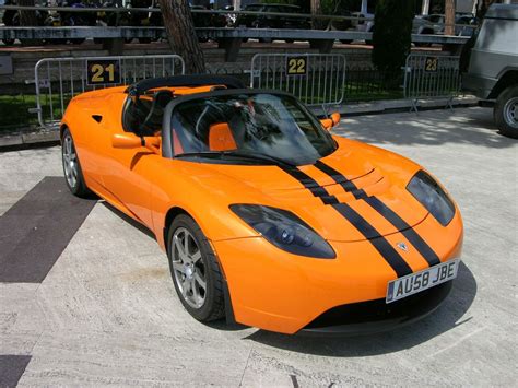 Orange Tesla Roadster HD Wallpaper