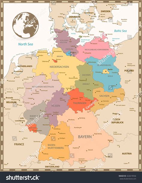 Old Retro Color Map Germany Vector Stock Vector (Royalty Free) 422619556 | Shutterstock