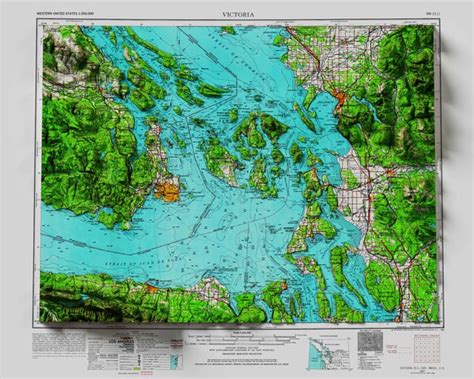 Victoria, B.C. - Vintage 1957 USGS Topographic Map w/ 3D Rendered ...