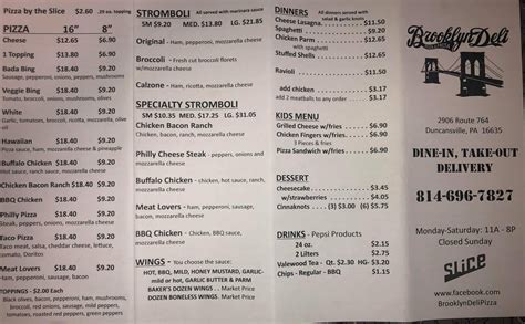 Menu at Brooklyn Deli restaurant, Duncansville, PA-764