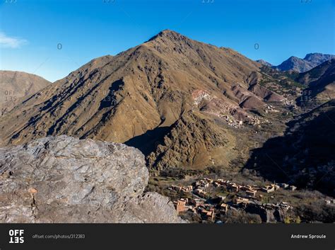 Berber villages scattered in the High Atlas Mountains, Morocco stock photo - OFFSET