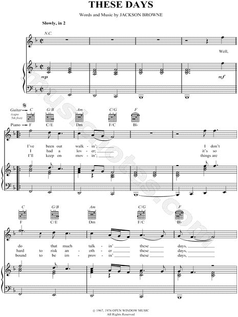 Jackson Browne "These Days" Sheet Music in F Major (transposable) - Download & Print - SKU ...