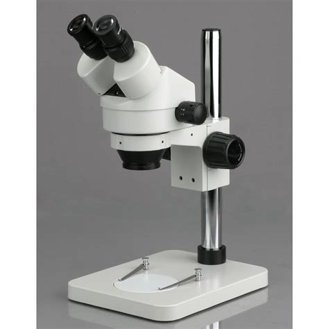 AmScope SM-1BSL-64S-V331 7X-45X Stereo Binocular Microscope With 14 Pillar Stand & 64-LED Ring ...