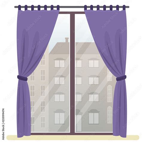 Window with city view. Vector flat illustration. Stock Vector | Adobe Stock