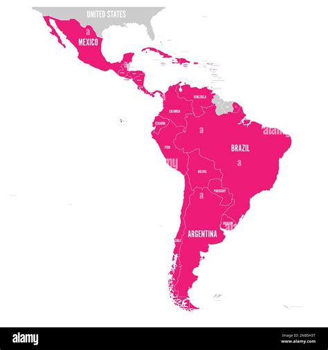 Political map of Latin America. Latin american states pink highlighted ...