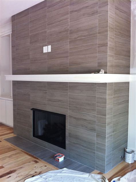 12x24 porcelain tile on fireplace wall and return walls, floor to ...