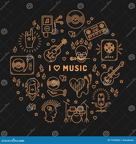 I Love Music Line Art Icons Isolated Circle Infographic Stock Vector ...