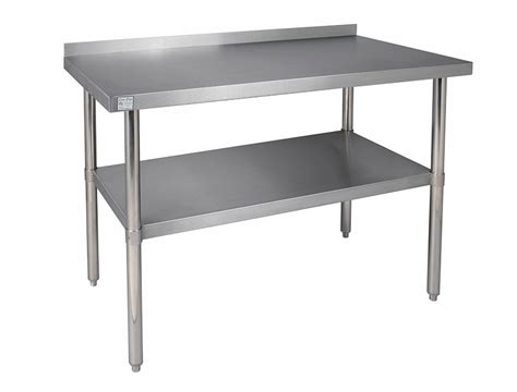 Stainless Work Tables with Backsplash,All Stainless Prep Tables,Commercial Kitchen Tables with ...