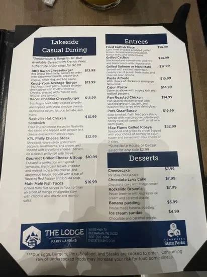 The Restaurant at Paris Landing Menu | Buchanan, TN | Checkle