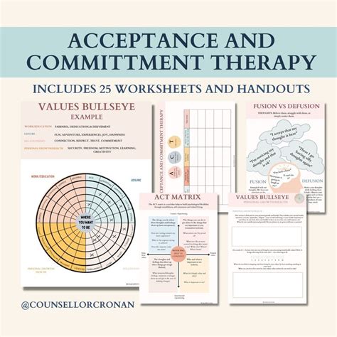 ACT therapy worksheets, acceptance and commitment therapy, values bullseyes, therapy office ...