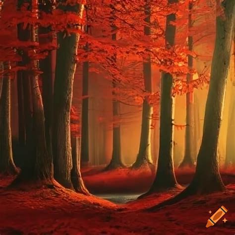 Red forest landscape on Craiyon