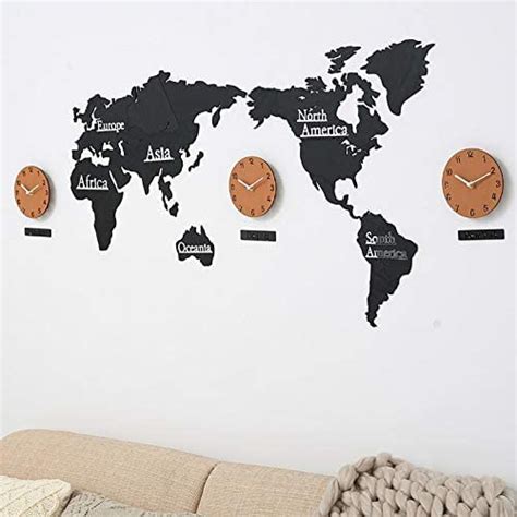 Buy 3D Timezone Map World Wall Clock DIY International World Wall Map ...