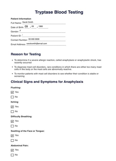 Tryptase blood test & Example | Free PDF Download