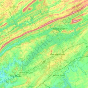 Cherokee Lake topographic map, elevation, terrain