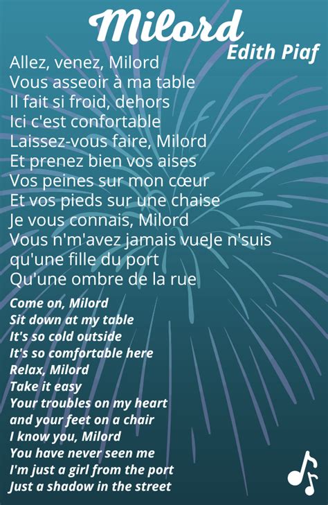 Milord — Edith Piaf: French Lyrics English Translation, 52% OFF