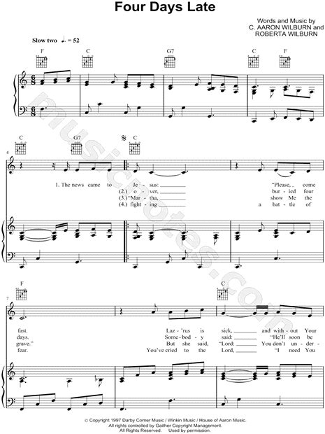 C. Aaron Wilburn "Four Days Late" Sheet Music in C Major (transposable ...