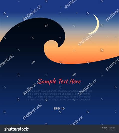 Vector Silhouette Ocean Wave Sunset Night Stock Vector (Royalty Free ...