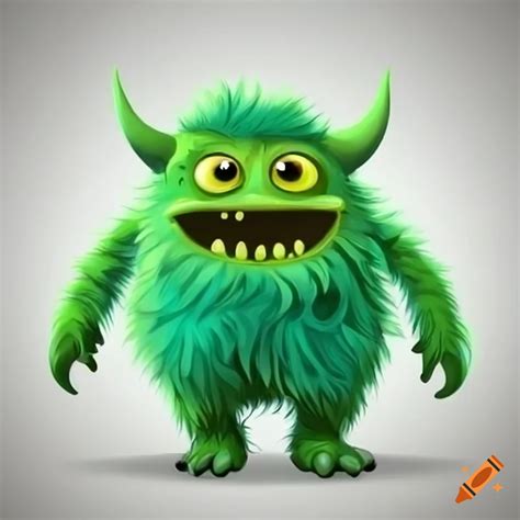 Cute cartoon green fluffy monster