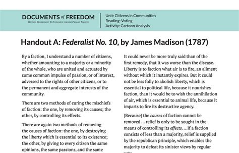 Handout A: Federalist No. 10, by James Madison (1787) - Bill of Rights Institute