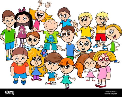 Cartoon Illustration of Preschool or Elementary School Age Children ...