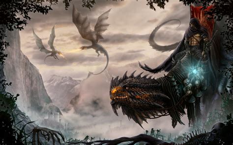 Dragons fight above the castle wallpaper - Fantasy wallpapers - #47786