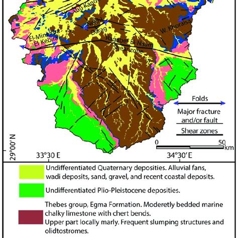 Detailed geological map of Wadi Al-Arish, Sinai modified from Reference... | Download Scientific ...