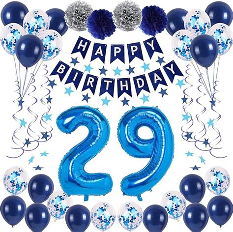 Amazon.com: NANINUNENO 29th Blue Birthday Party Decorations for Boy Girl Men Women, Happy 29 ...