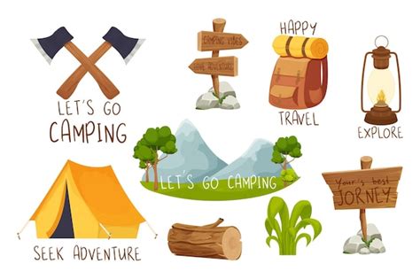 Premium Vector | Set camping travel, forest tent equipment sticker with ...