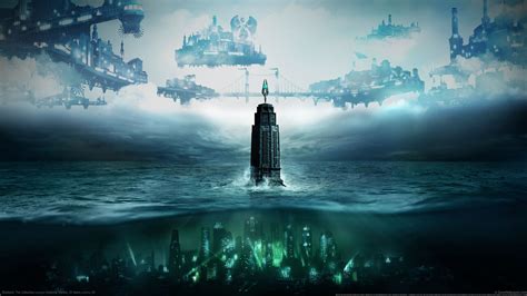 underwater city and aircrafts digital wallpaper #BioShock #tower #Columbia video games #4K # ...