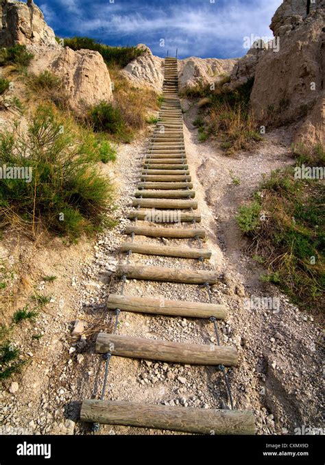 Ladder on Notch Trail. Badlands National Park, South Dakota Stock Photo - Alamy