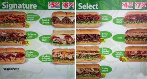 Subway Full Menu With Prices