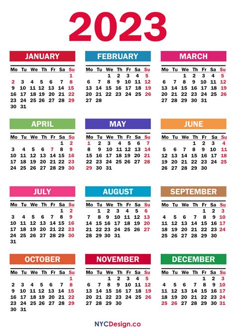 2023 Calendar with UK Holidays, Printable, Free, PDF, Colorful – nycdesign.us: Printable Things