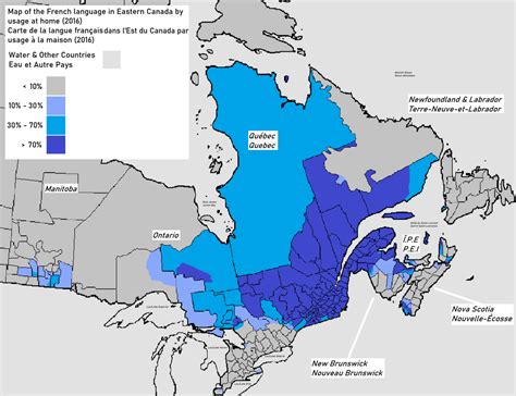 Map of the French Language in Eastern Canada by usage at home (Census ...