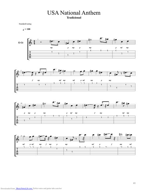 USA National Anthem guitar pro tab by USA @ musicnoteslib.com