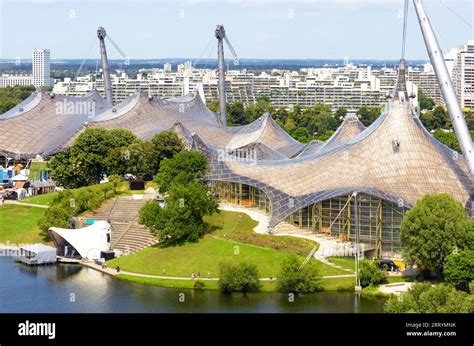 Olympic park aerial view in summer, Munich, Germany. Scenic view of ...