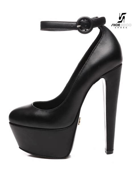 Black Mat ankle strap Giaro 16cm high heeled Destroyer platform pumps ...