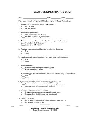 Hazard Communication Quiz Answers - Fill and Sign Printable Template Online