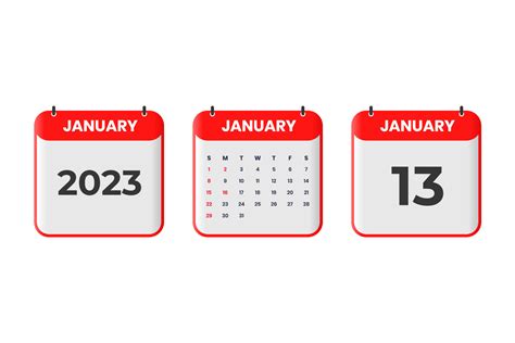 January 2023 calendar design. 13th January 2023 calendar icon for schedule, appointment ...