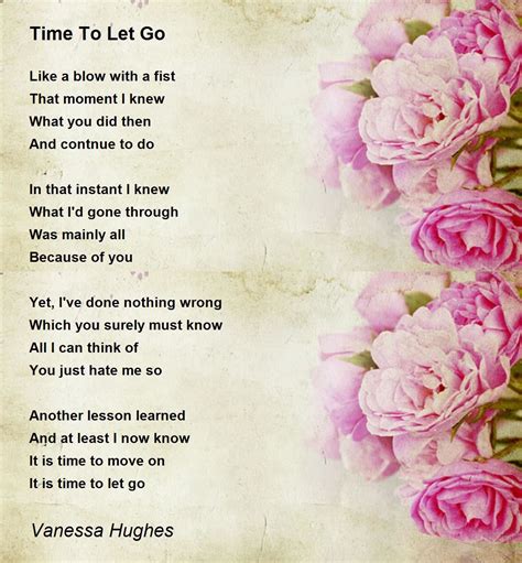 Time To Let Go - Time To Let Go Poem by Vanessa Hughes