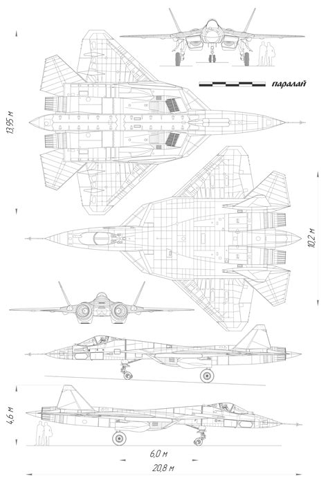 Sukhoi Su-57 Blueprint - Download free blueprint for 3D modeling