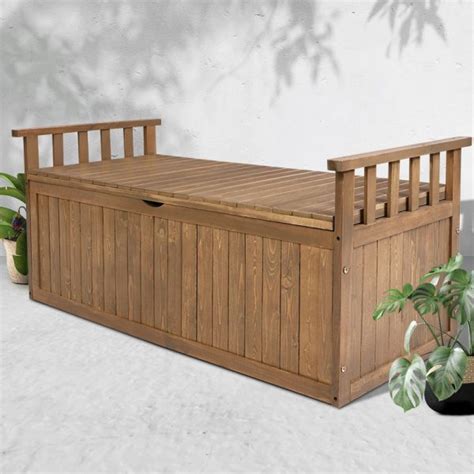 200L Wooden Outdoor Storage Box & Garden Bench - Natural - Outdoor Storage Boxes