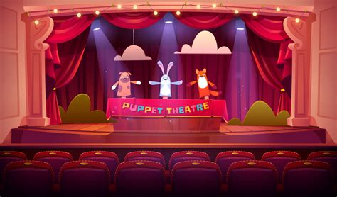 Puppet show on theater stage with red curtains 16263608 Vector Art at ...