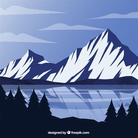 Premium Vector | Mountains background and frozen lake | Mountain ...