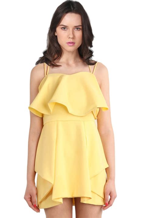 Yellow Spaghetti Strap Ruffle Party Dress EUR€21.75 | Party dress ...